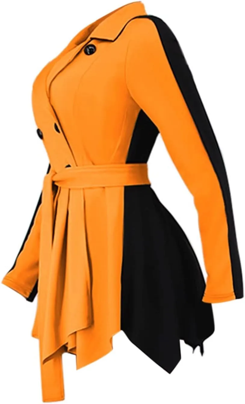 RAMOUG Two Tone Lapel V Neck Double Breasted Peplum Jacket Sexy Belted Blazer Mini Dress