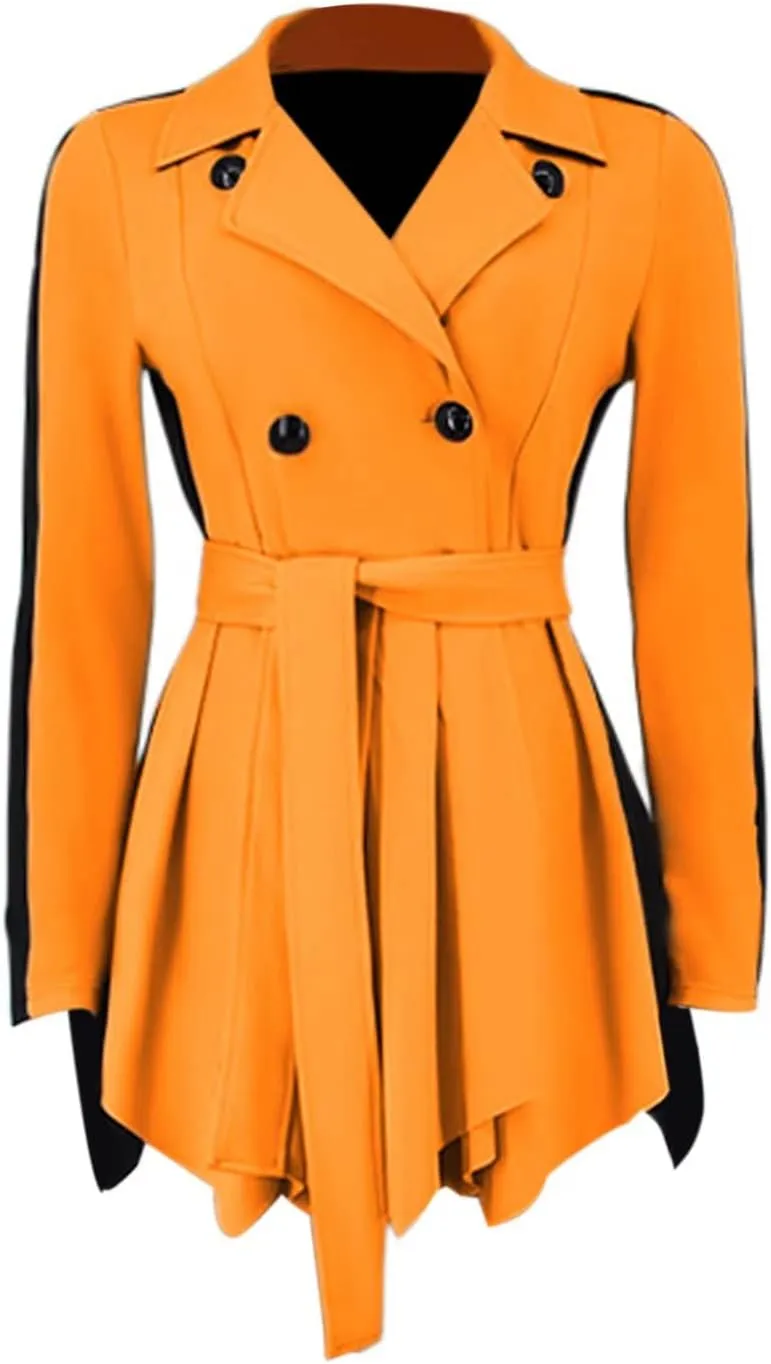 RAMOUG Two Tone Lapel V Neck Double Breasted Peplum Jacket Sexy Belted Blazer Mini Dress
