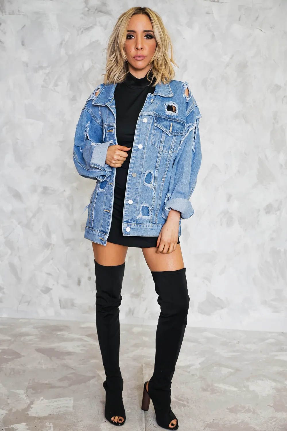 Ripped Denim Oversized Jacket