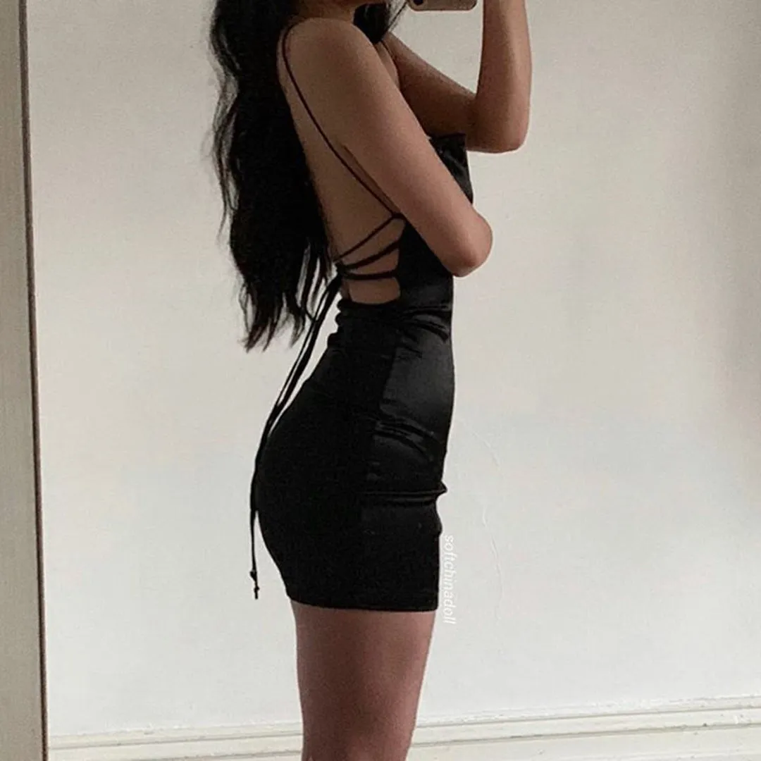 Satin Backless Stylish Tie Mini Dress