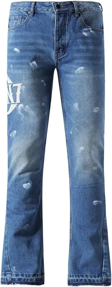 SHION7 Relaxed Bell Bottom Jeans for Men, Hip Hop Streetwear Flared Denim Pants, Men's Stylish Crafted Jean Trousers