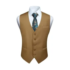 Solid 3pc Suit Vest Set - KHAKI