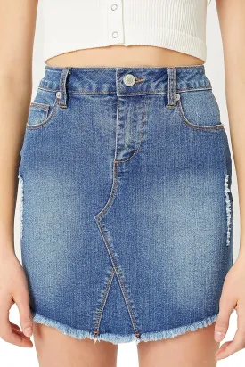 theSimple Women's Casual Denim Short Jean Skirt - Distressed Frayed Hem Pencil Mini Skirt Lt7072sn Blue L