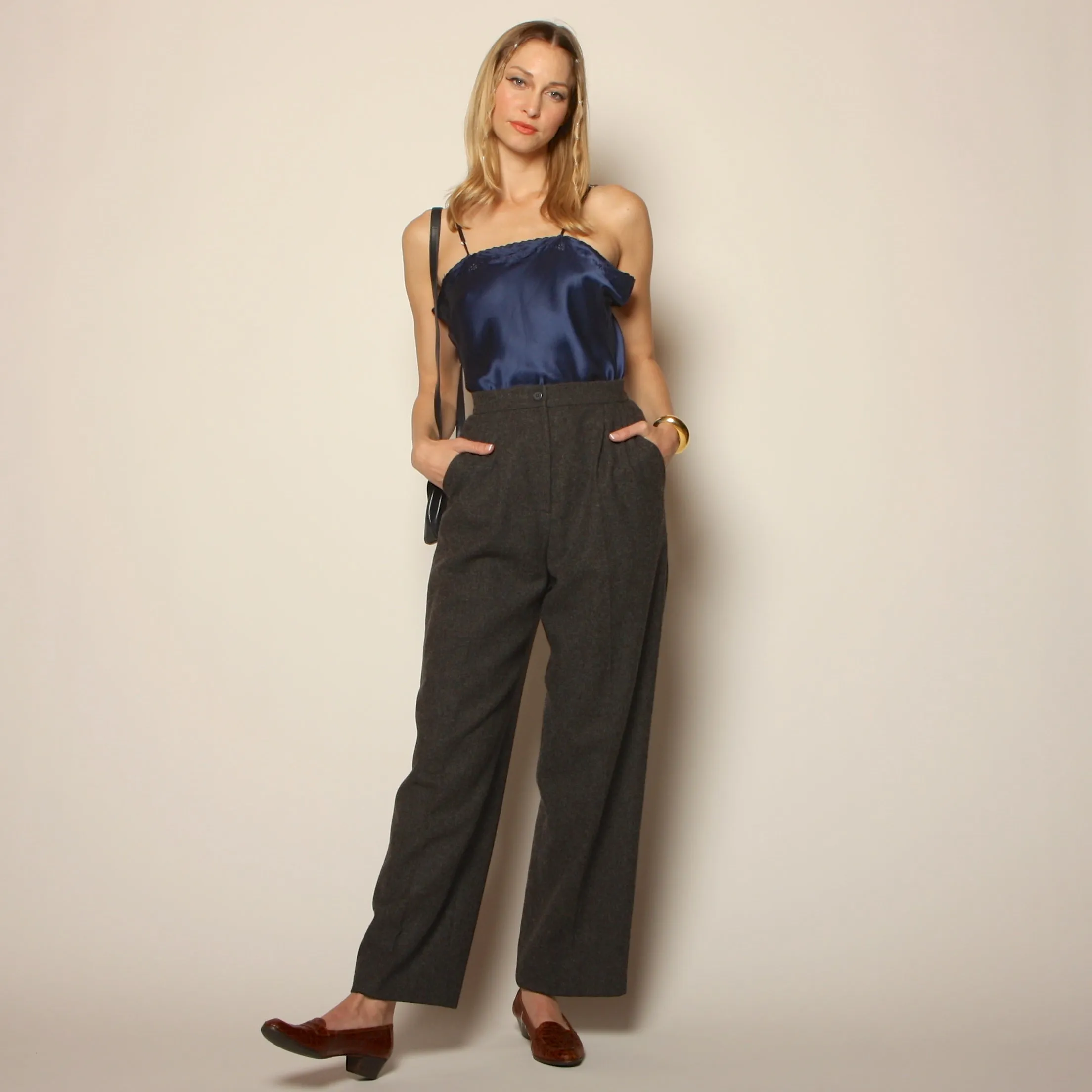 Vintage 80's Givenchy France Gray Wool Tailored Trousers