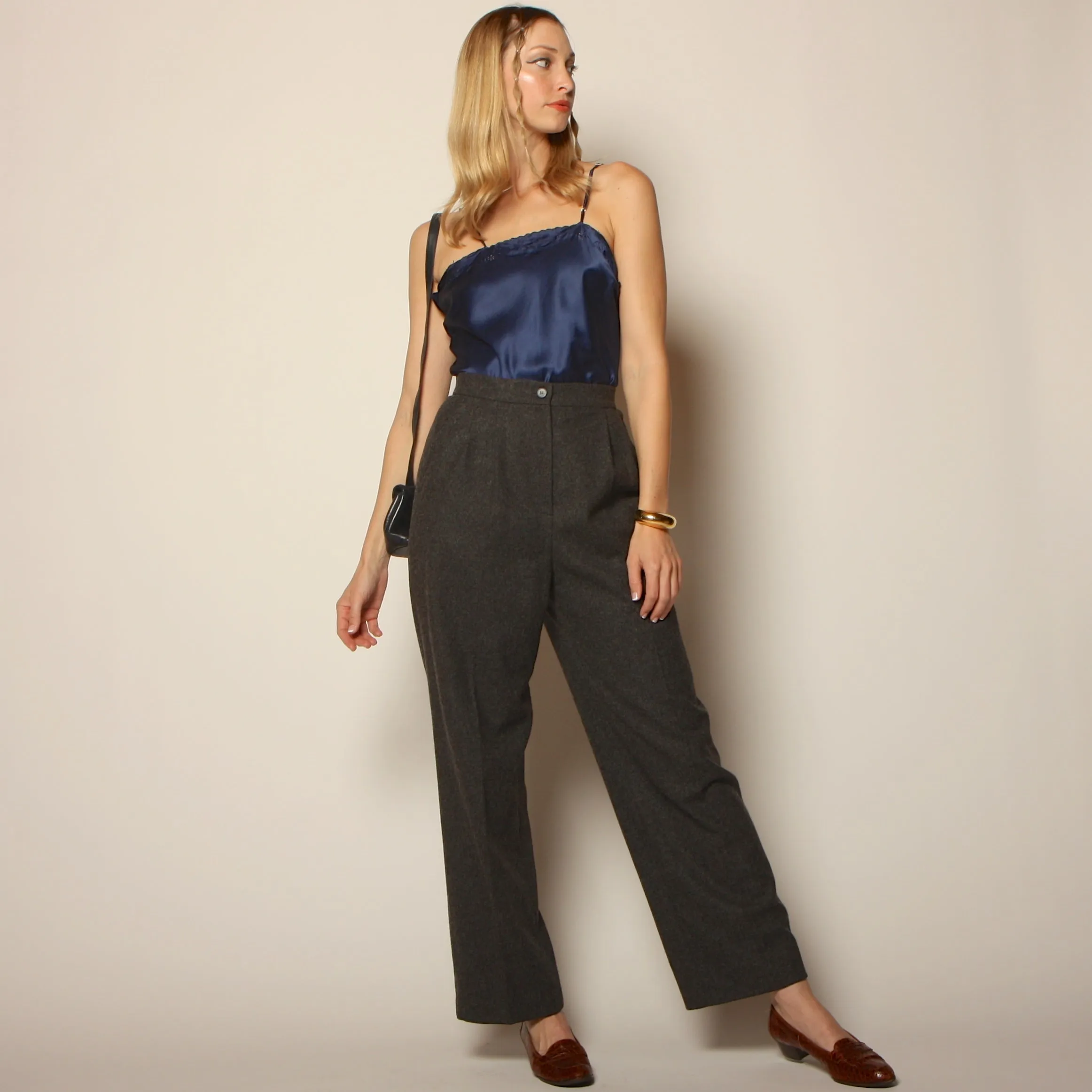 Vintage 80's Givenchy France Gray Wool Tailored Trousers