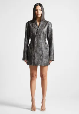 Vintage Double Breasted Leather Blazer Dress - Grey