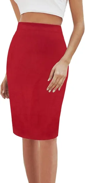 Women's Faux Suede Back Split Hip Packaged Skirt Midi Pencil Skirt