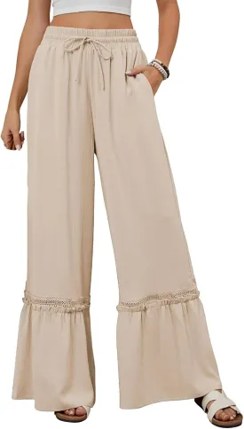 Womens Pants Loose Fit Trousers High Waist Pant Tiered Ruffle Flowy Swing Pants Summer Beach Trousers 2025