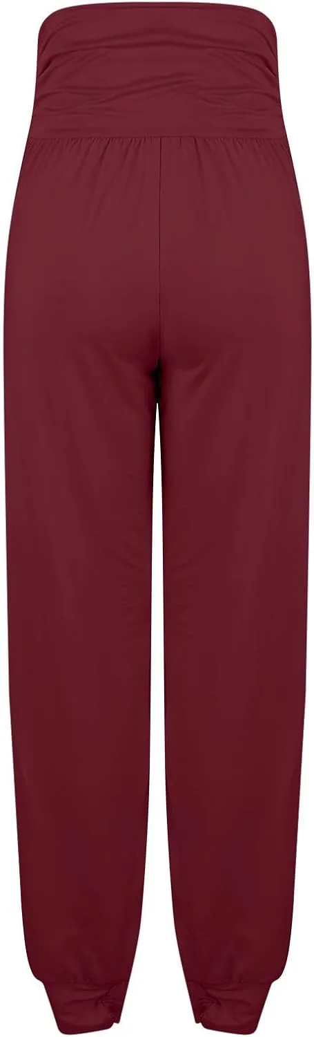 Women's Solid Color Jogger Pants Lightweight Elastic Waisted Pleated Pants with Pocket Running Casual Outdoor Pants