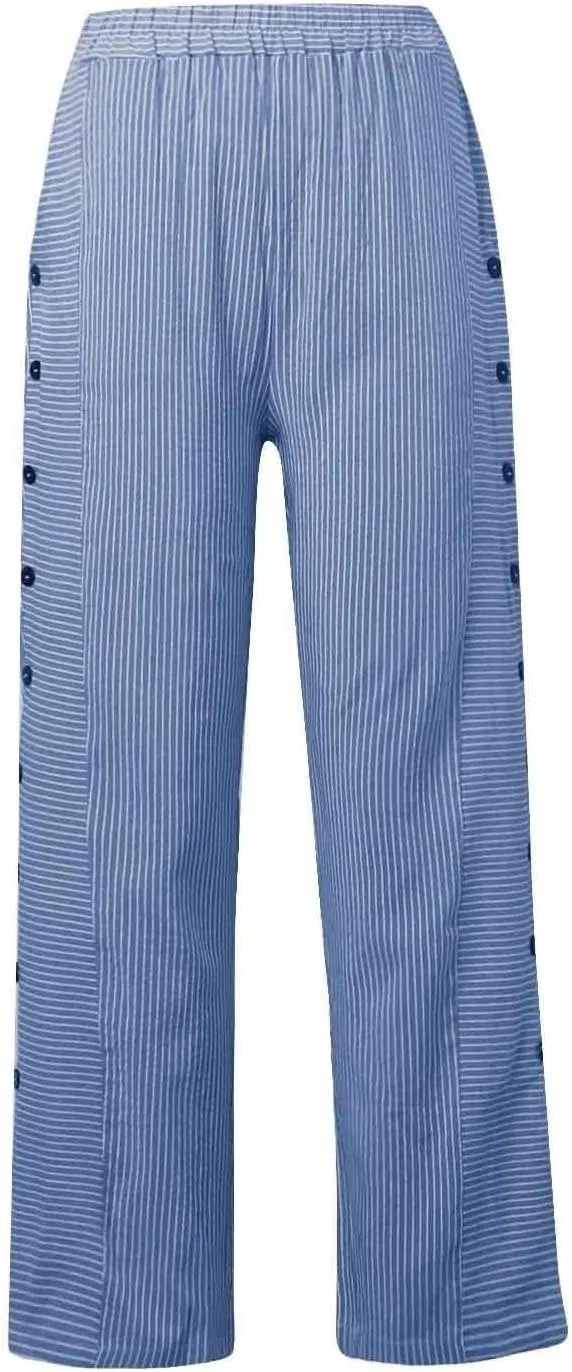 Women's Striped Printed Side Button Loose Elastic Waist Comfortable Pockets Dressy Casual Fashion