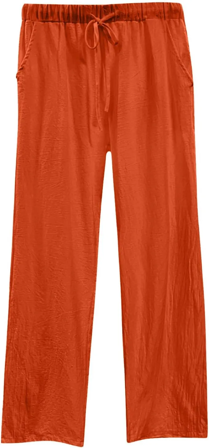 Womens Summer Wide Leg Business Casual Chute Pants Loose Drawstrings High Waisted Long Trousers with Pockets