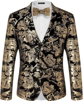 WULFUL Mens Blazer Floral Suit Jacket Slim Fit Stylish Blazer for Men Dinner Party Prom Wedding Tuxedo Jacket