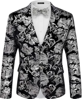 WULFUL Mens Blazer Floral Suit Jacket Slim Fit Stylish Blazer for Men Dinner Party Prom Wedding Tuxedo Jacket